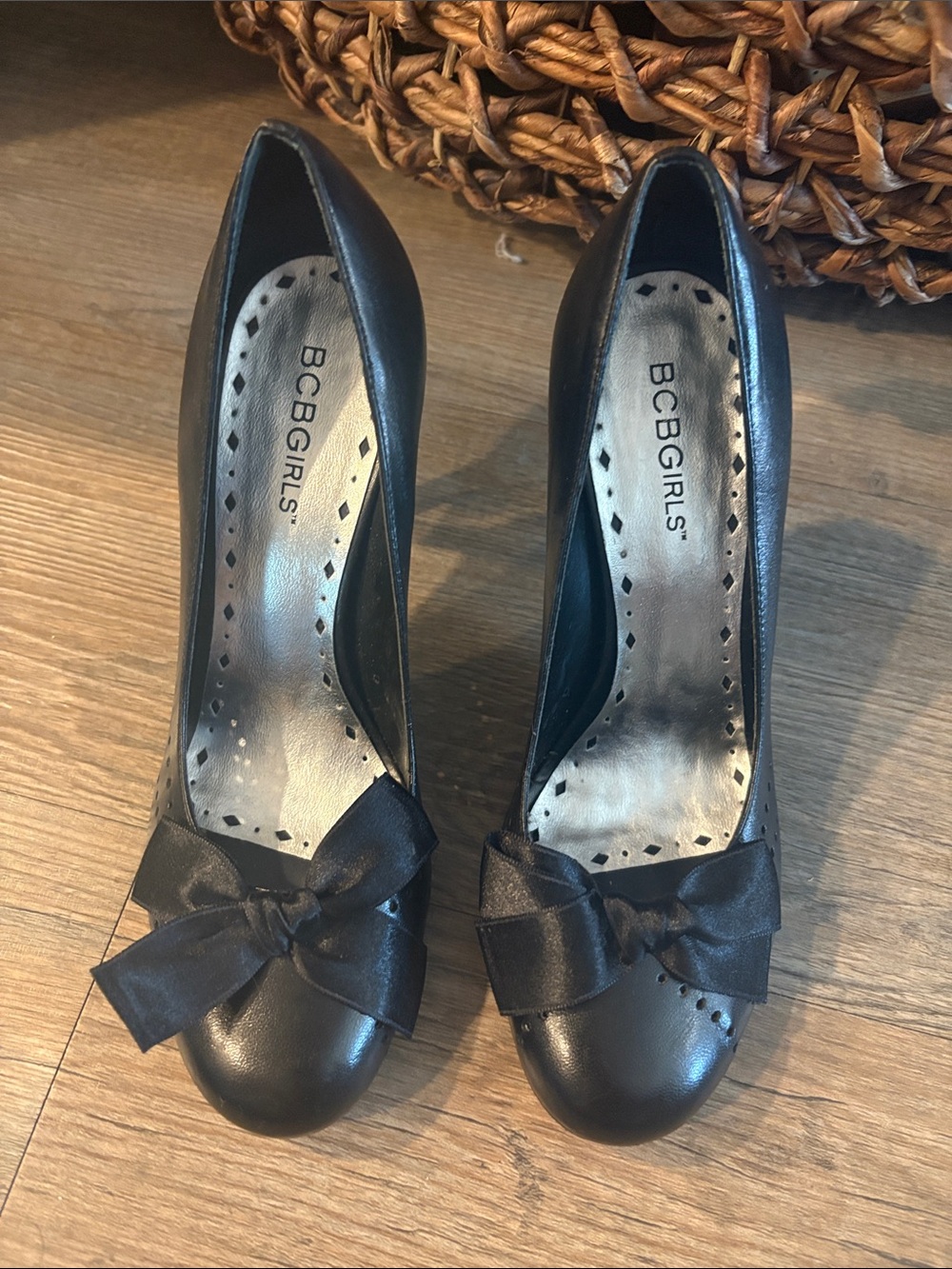 BCBGirls Black Bow Round-Toe Heels